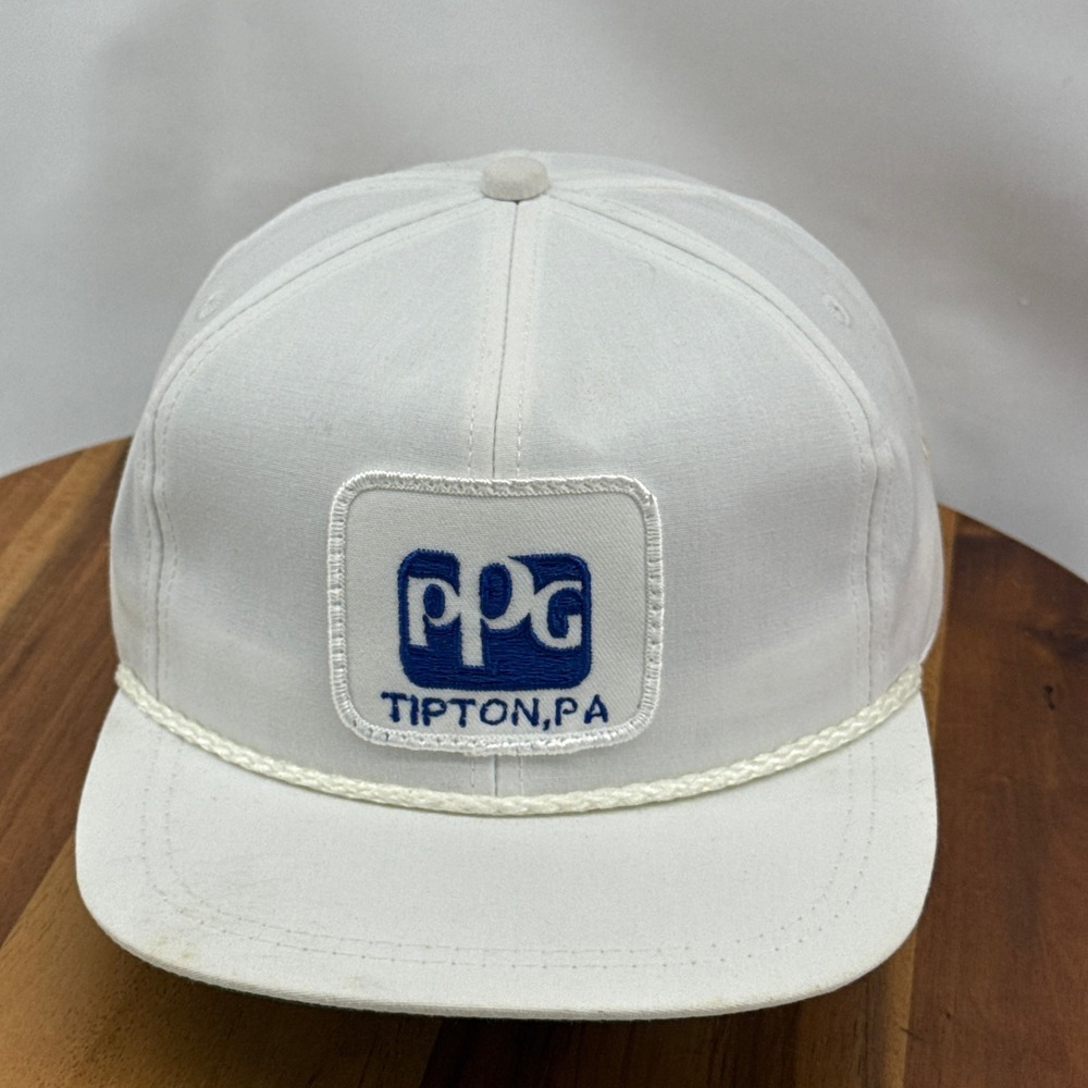PPG Tipton PA Hat Mens OSFM White Cotton Blend Adjustable Rope Cap K-Products